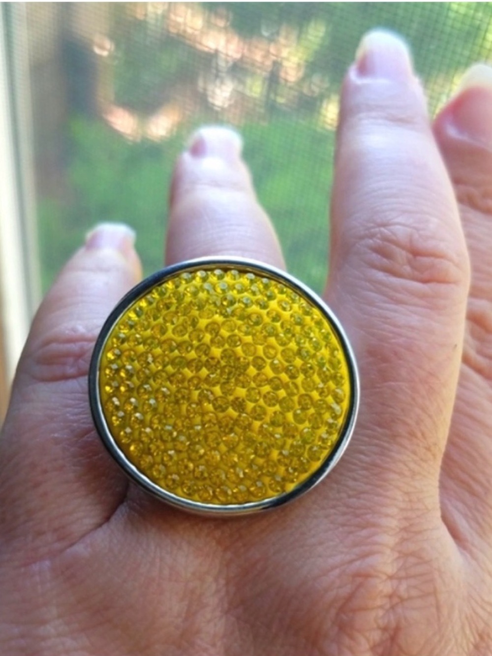Swarovski Elements Huge Round Pave Disc Yellow Citrine Statement Ring NEW